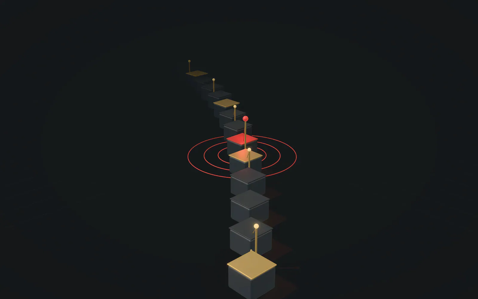 Illustration: a chain of blocks watched by sensor masts, one block raising an alert