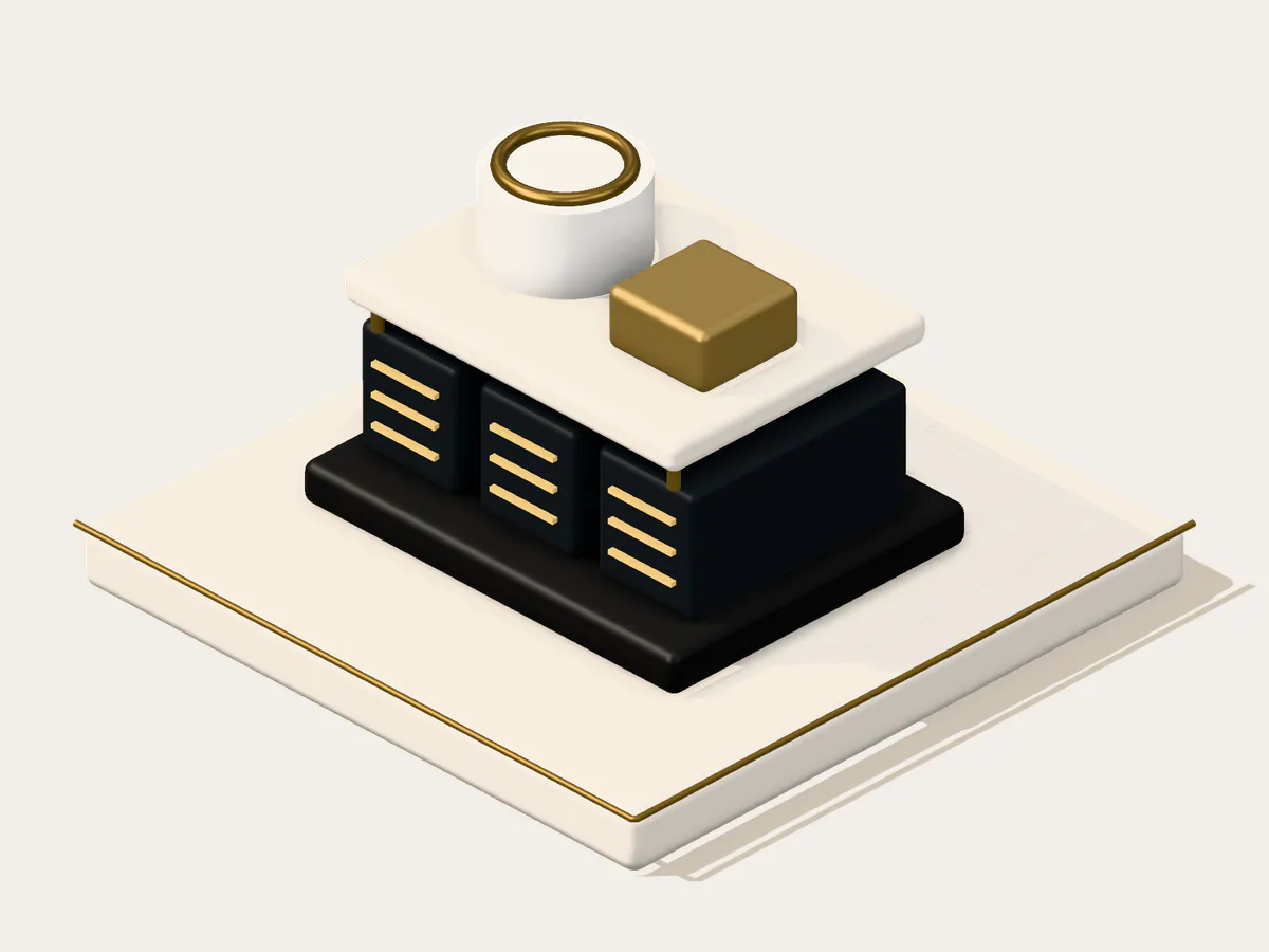 Emblem for infrastructure security: node racks beneath a gateway and a key vault.