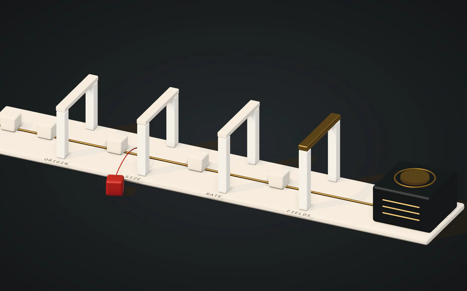 Isometric illustration of a submission path: requests pass origin, size, rate and field checks; one is refused and set aside; the rest reach an encrypted store.