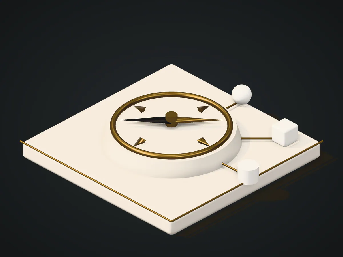 Emblem for research leadership: a compass dial whose needle and bearing lines point to three research directions.
