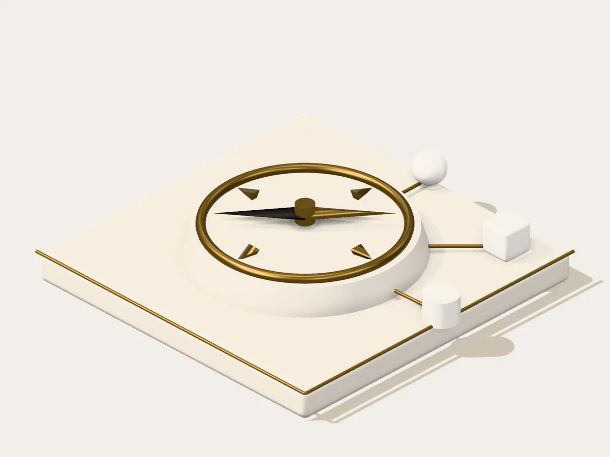 Emblem for research leadership: a compass dial whose needle and bearing lines point to three research directions.