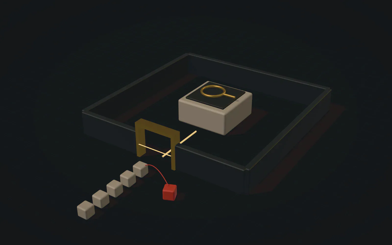 Illustration of a walled enclosure with a single brass gateway: requests queue outside, one is turned away, and a data core sits inside.